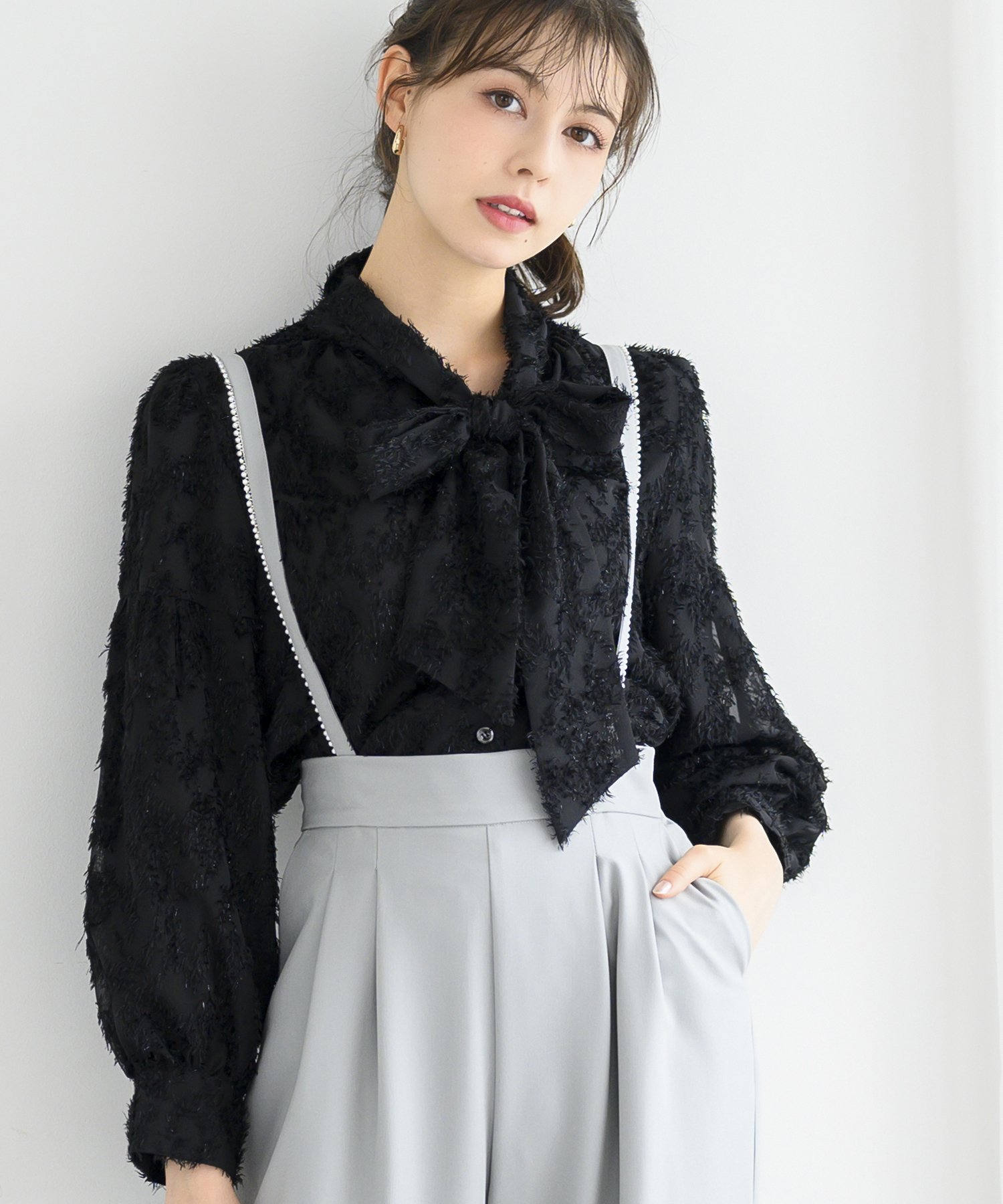 MISCH MASCH｜【2024秋冬新作】フリンジジャガードボウタイブラウス