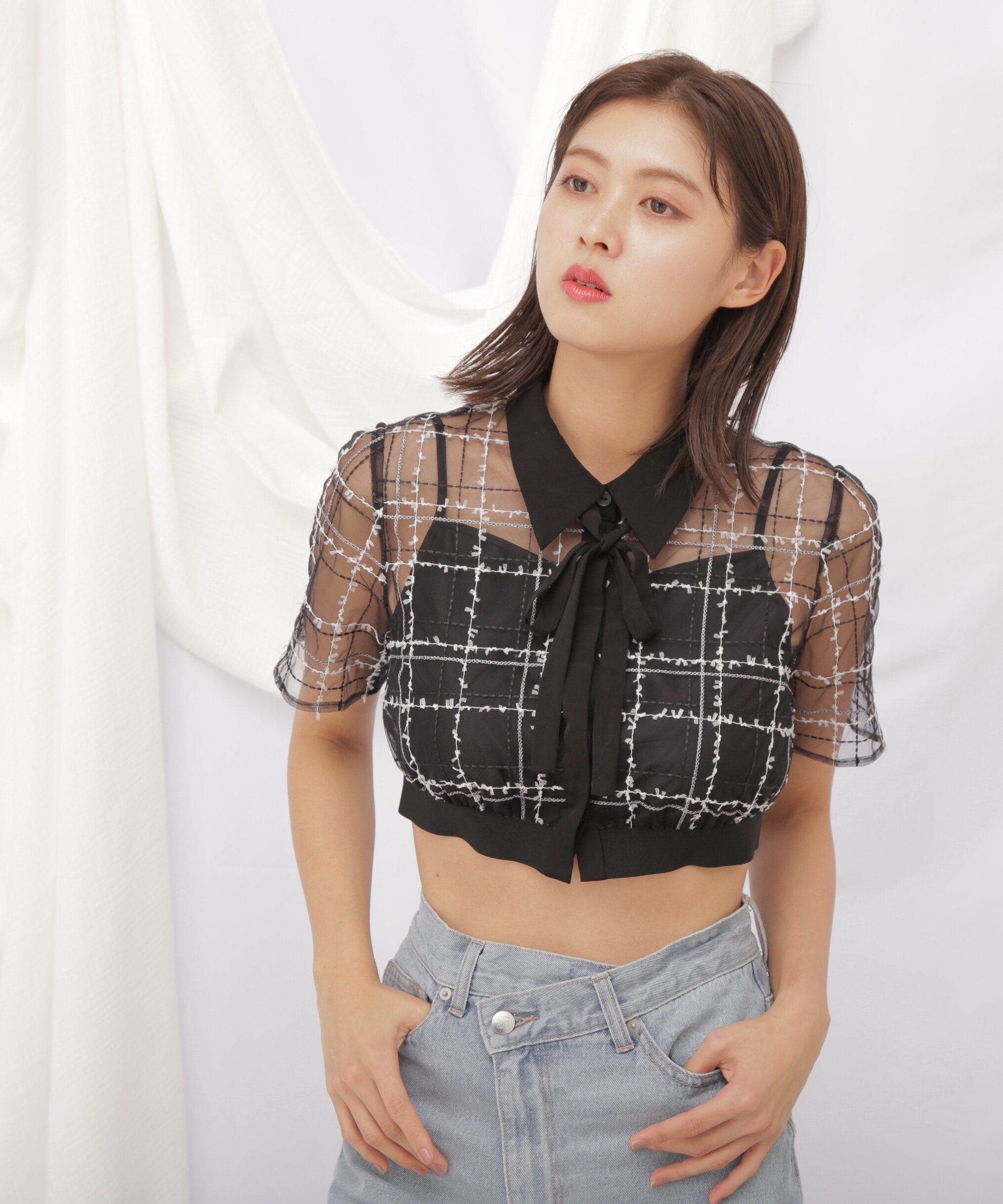 JILL by JILL STUART｜◇シアーチェックショート丈ブラウス | Rakuten