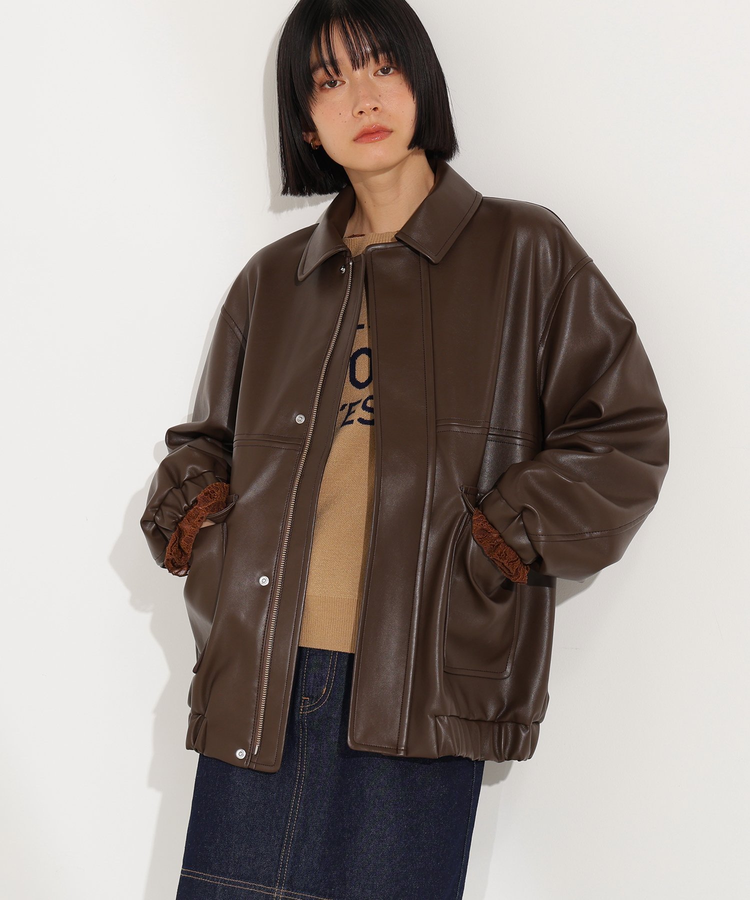 N. Natural Beauty Basic*｜フェイクレザーステンカラーブルゾン