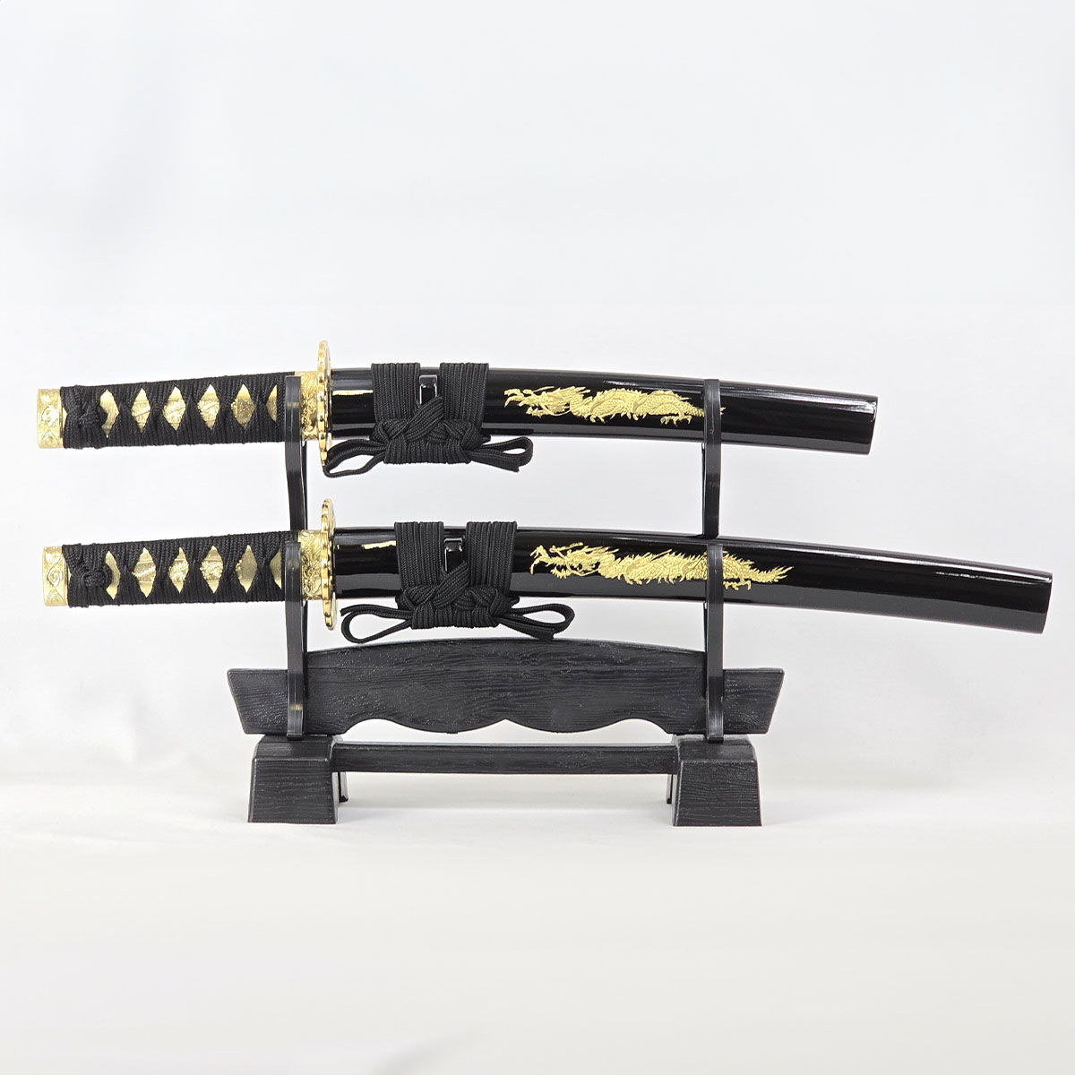 楽天市場】模造刀 美術刀 ミニミニ竜3点セット (黒) 刀掛台付・刀身竜