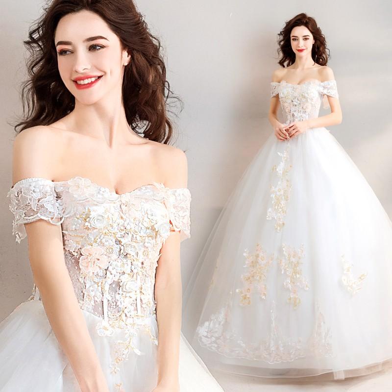 楽天市場】ウェディングドレス 花嫁 オフショルダー ウエディング