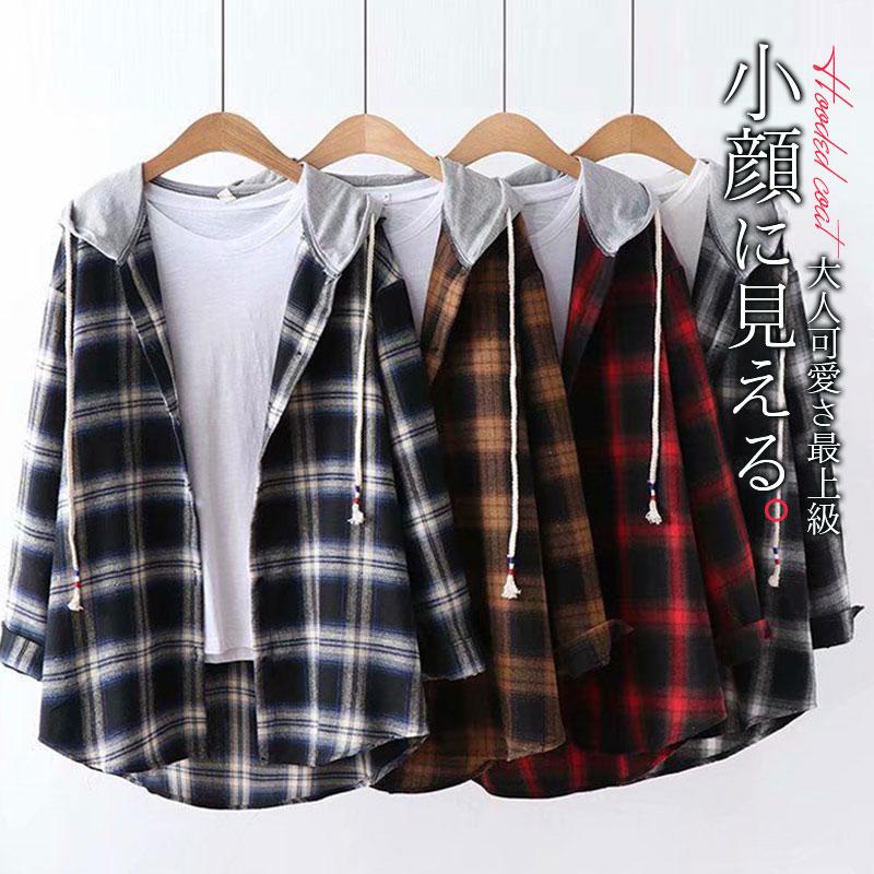 楽天市場】レディース フード付き パーカー チェック柄 トップス