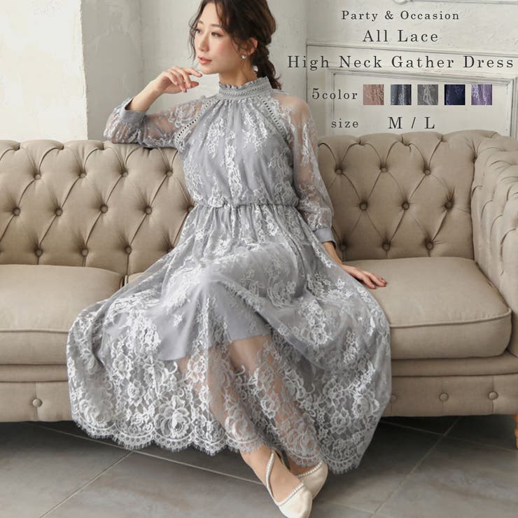 楽天市場】epicday オールレースハイネックギャザーワンピース ドレス