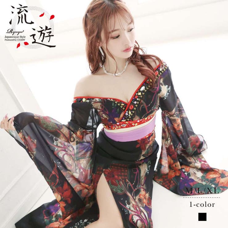 楽天市場】Ryuyu ハロウィン キャバドレス 和柄 和柄 花魁 百合 着物