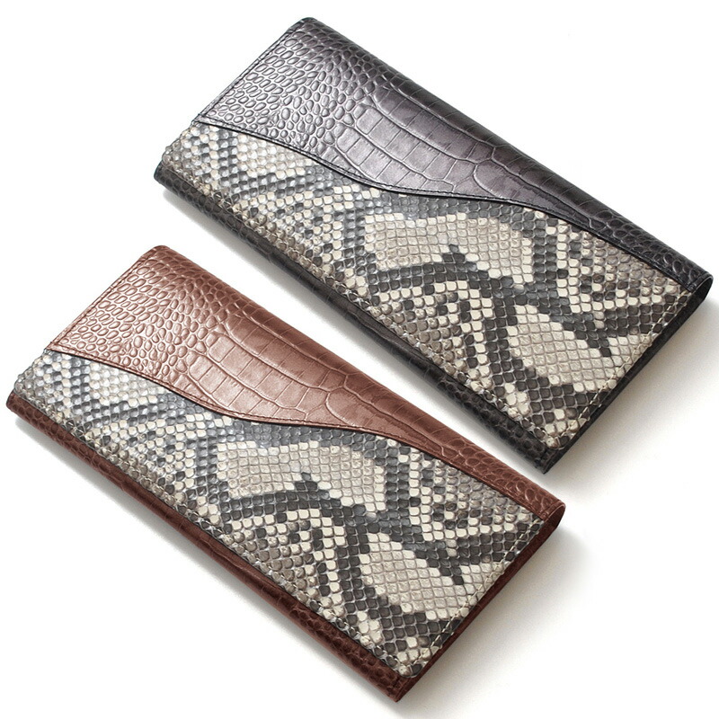 楽天市場】日本製錦蛇×クロコ型押し牛革長財布 財布 メンズ レディース