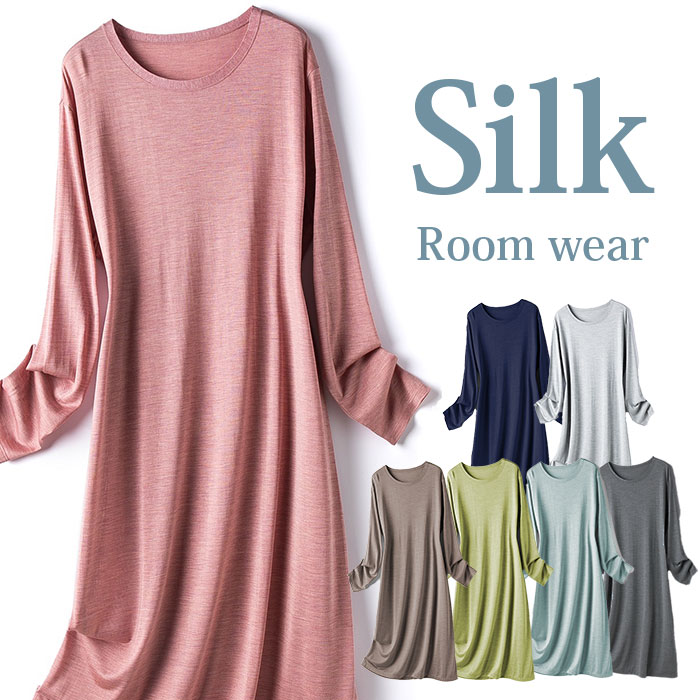 楽天市場】【シルク100％】シルク長袖ワンピース【シルクワンピース