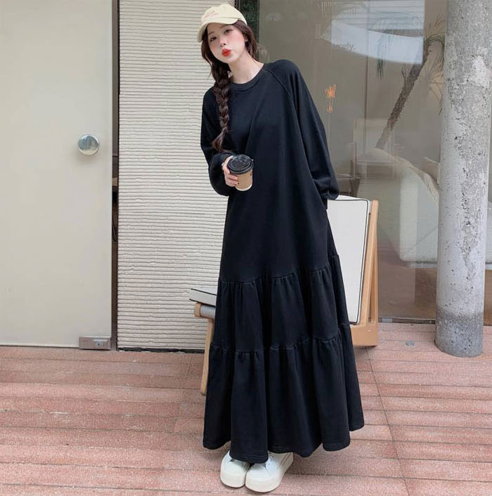 楽天市場】パーカーワンピース 長袖 ティアード ワンピース マキシ丈