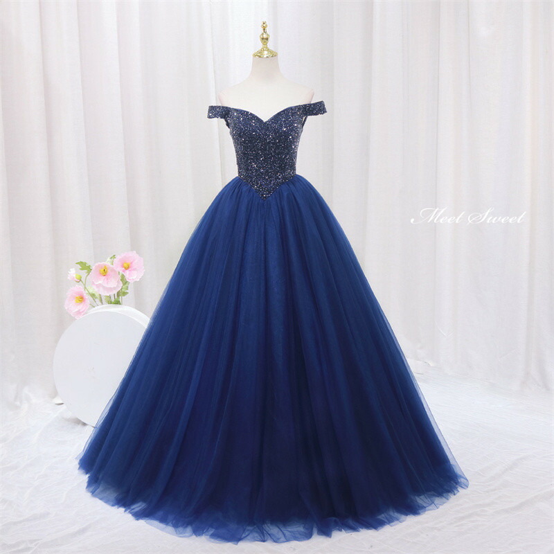 楽天市場】カラードレス プリンセスライン ネイビー オフショルダー