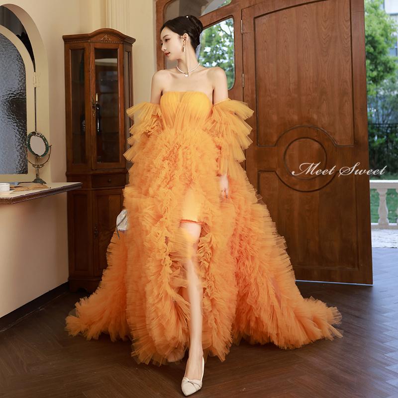 楽天市場】カラードレス ロングドレス プリンセスドレス オレンジ