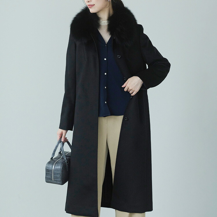 楽天市場】カシミヤ ロング コート レディース フォックス ファー