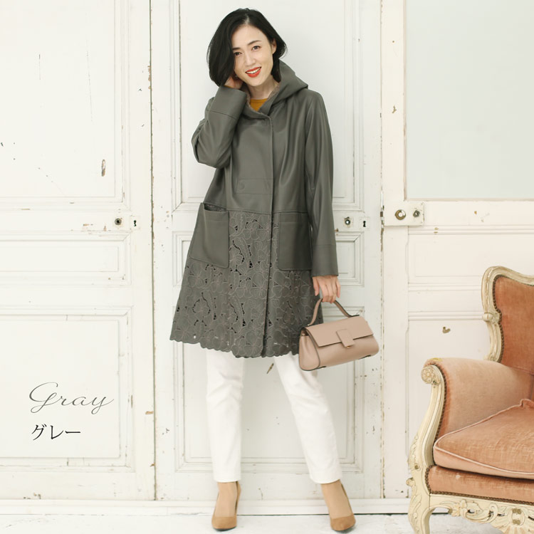 楽天市場】【5%offクーポン】レザー コート レディース 花柄 切り替え