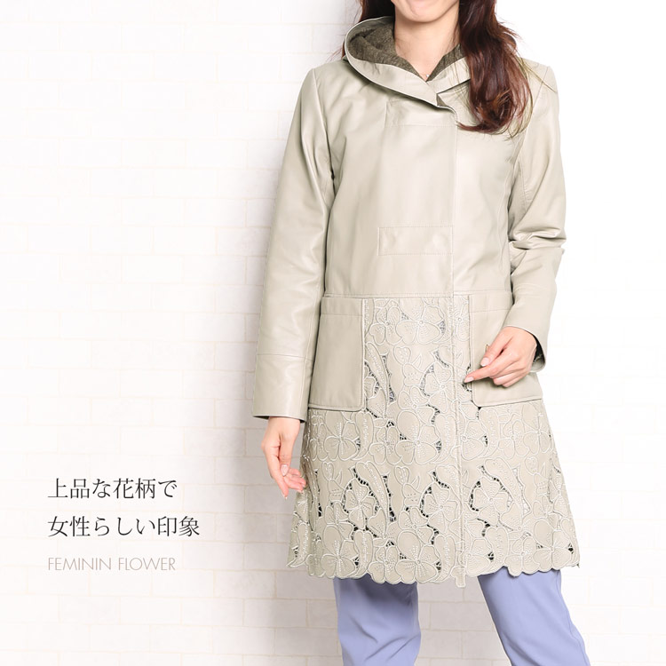楽天市場】【5%offクーポン】レザー コート レディース 花柄 切り替え