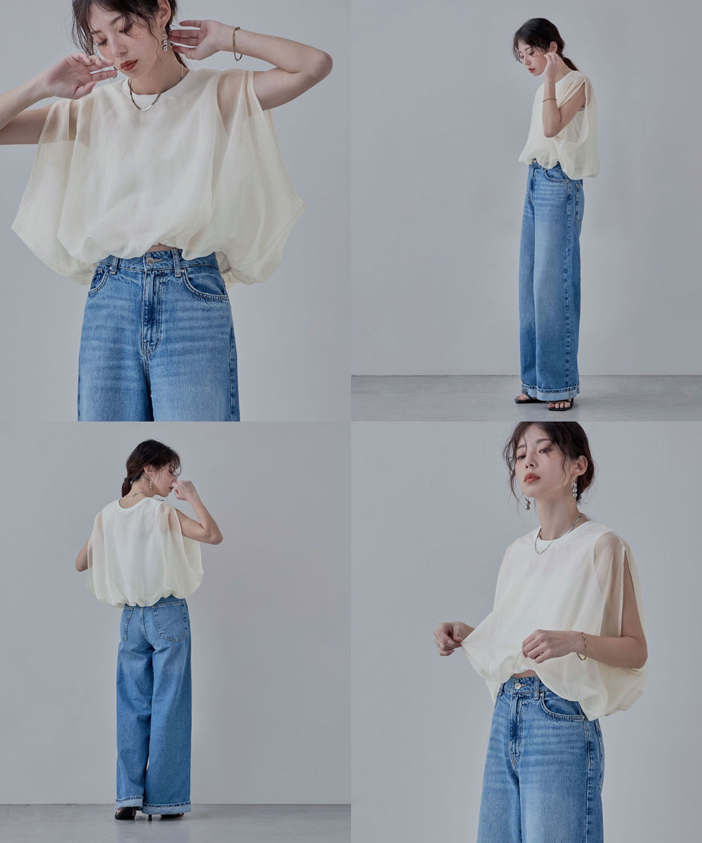 楽天市場】オーガンジーレイヤード風バルーンブラウス トップス シャツ