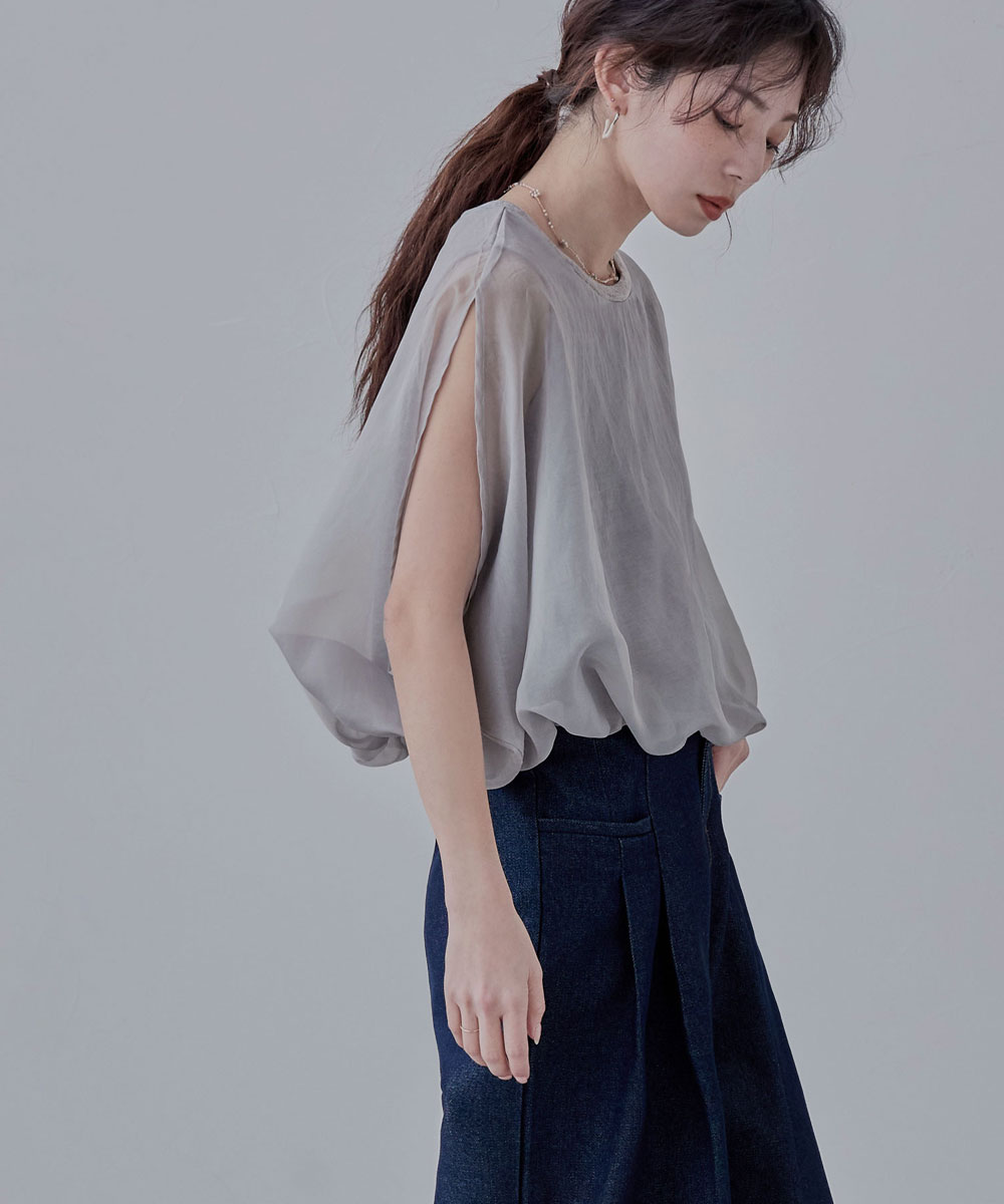 楽天市場】オーガンジーレイヤード風バルーンブラウス トップス シャツ