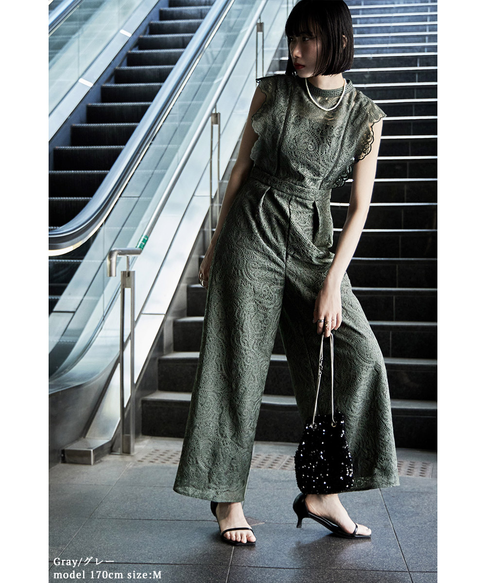 楽天市場】ペイズリーレースオールインワンパンツドレス