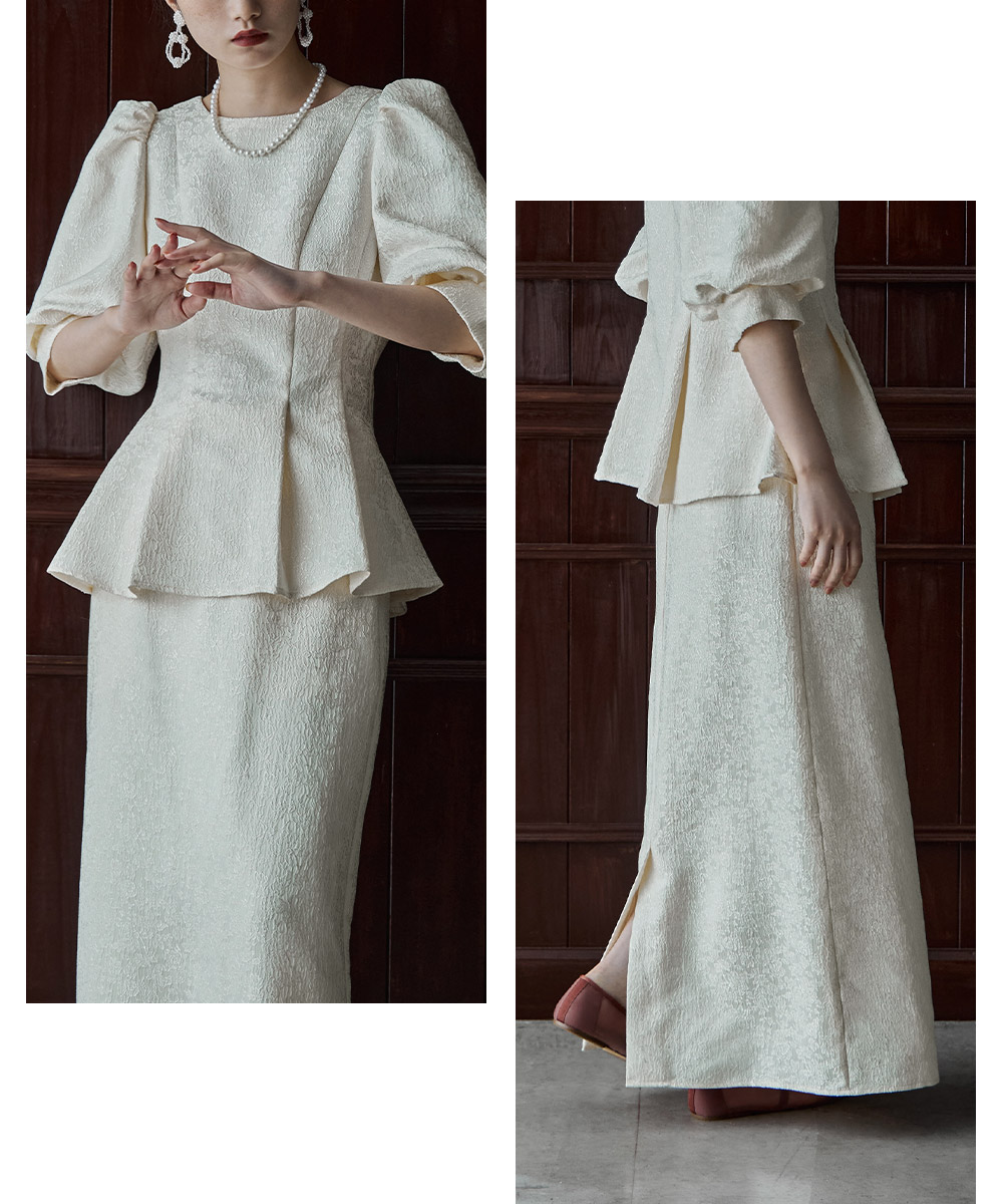 楽天市場】フラワージャガードセットアップドレス ペプラムブラウス&I