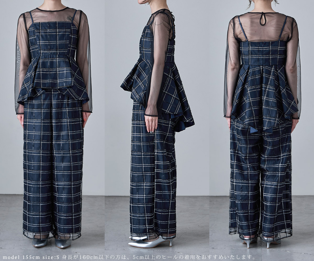 楽天市場】3pieceシアーチェックビスチェ＆タックワイドパンツ