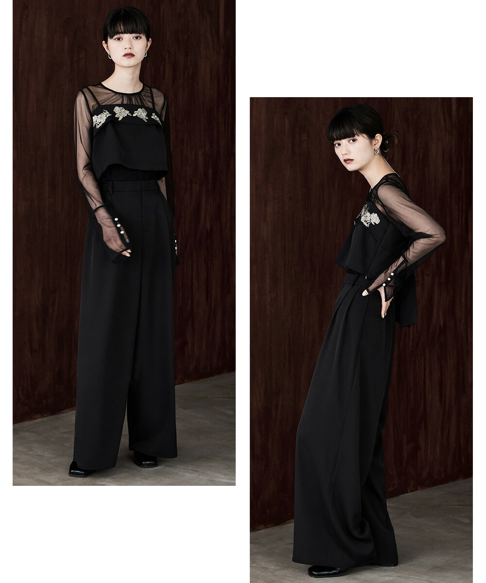 楽天市場】3piece刺繍リボンビスチェ＆タックワイドパンツセットアップ