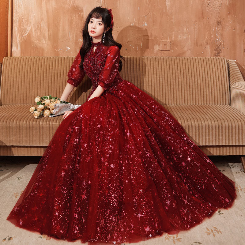 楽天市場】カラードレス ウェディングドレス 赤 5分袖 ブッファン