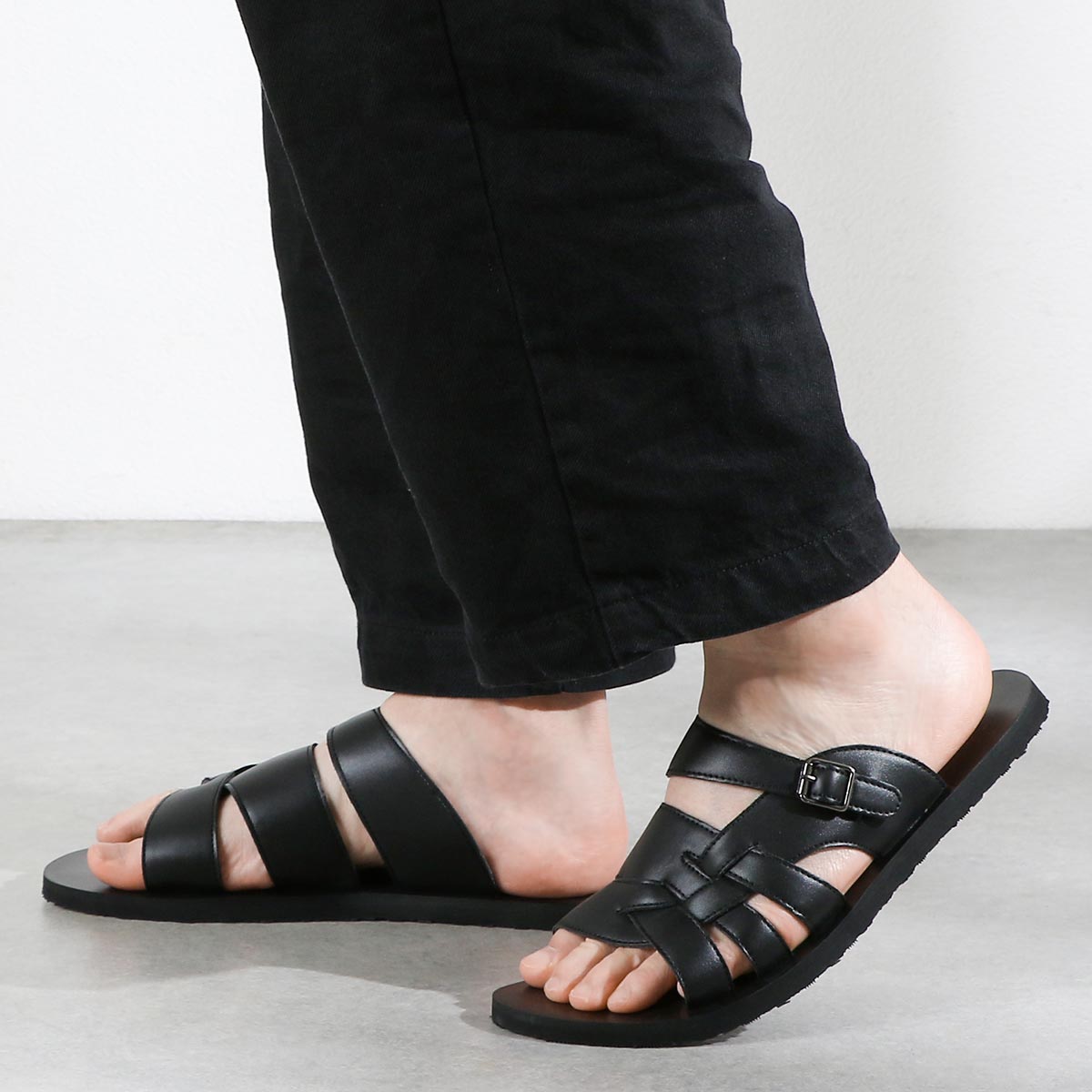 楽天市場】サンダル メンズ おしゃれ 革 レザー 黒 履きやすい クロス