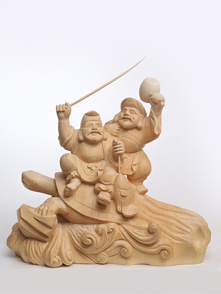 楽天市場】恵比寿大黒 木彫り 置物 一刀彫 / 材料：桧（えべっさん