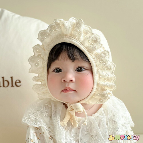 楽天市場】【即納】ベビー帽子 ボンネット 新生児 レース風 布レース