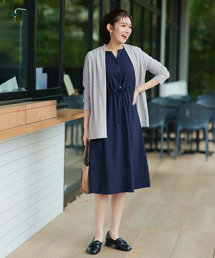 楽天市場】配色キーネックストライプワンピース レディース フィット