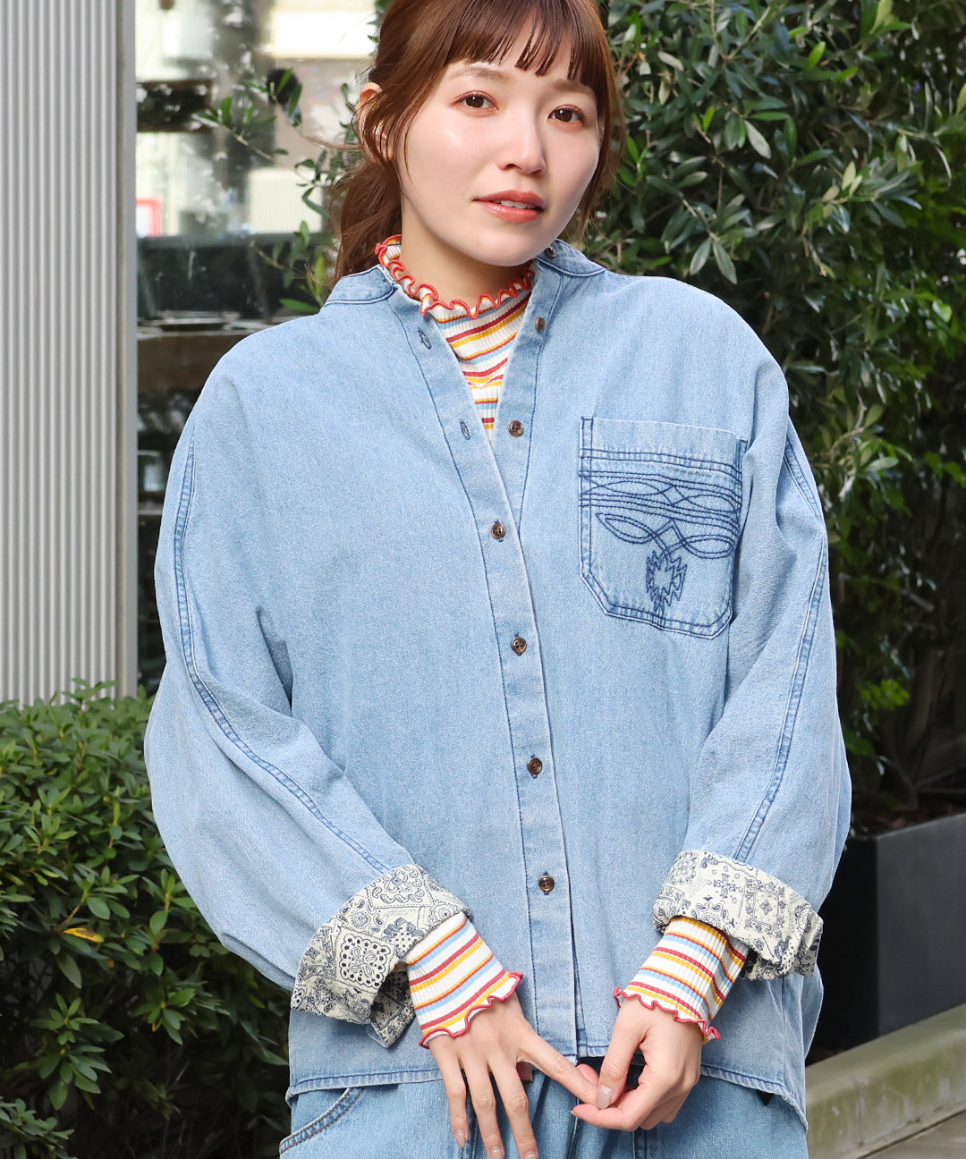 楽天市場】デザインステッチライトデニムドルマンシャツ ／ デニム