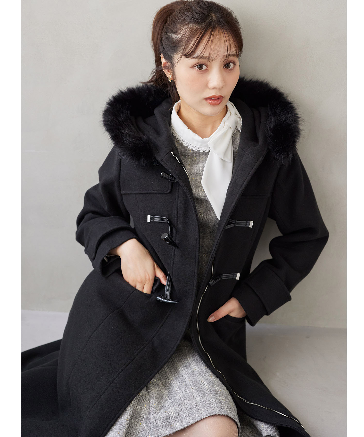 楽天市場】取り外し可能なファー付きフィット＆フレアシルエット