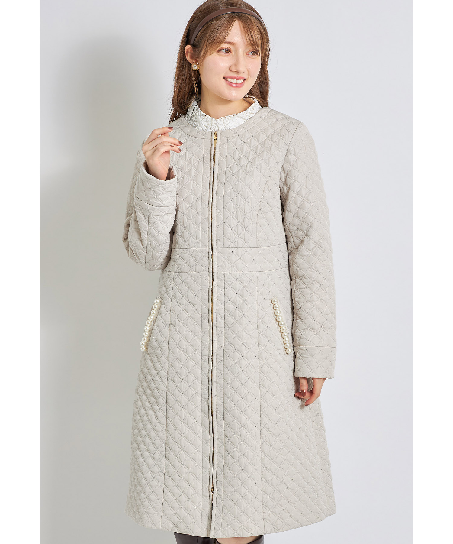 楽天市場】取り外し可能なフード付きポケットパール装飾キルティング