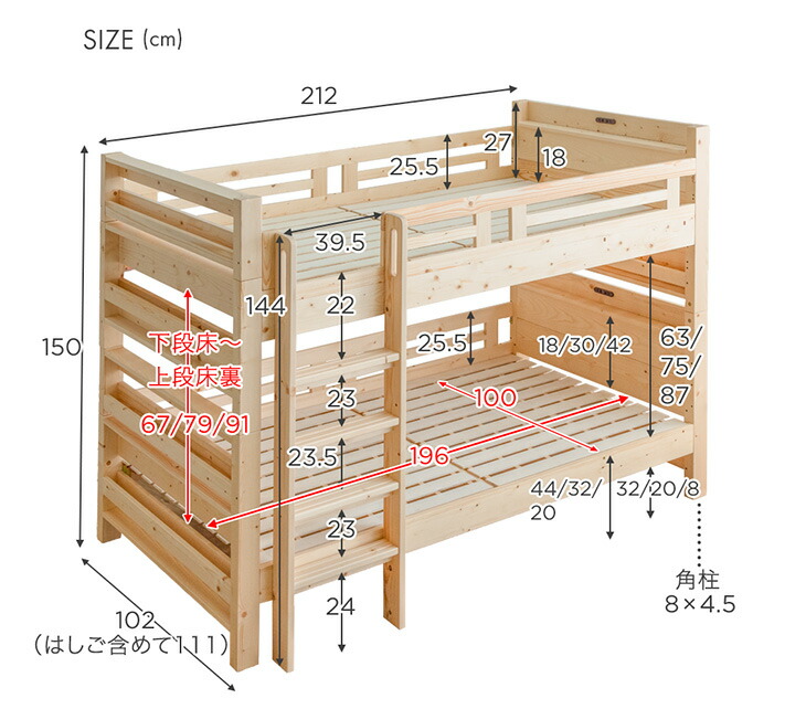 楽天市場】超RENEW! リバーシブル本棚付 二段ベッド 天然木 シングル