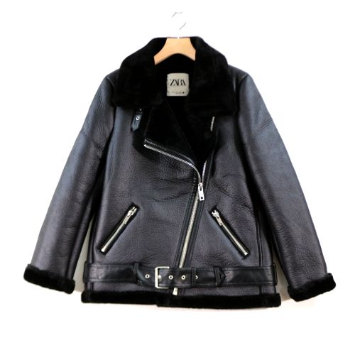 楽天市場】ZARA ザラ フェイクムートン ライダースジャケット M