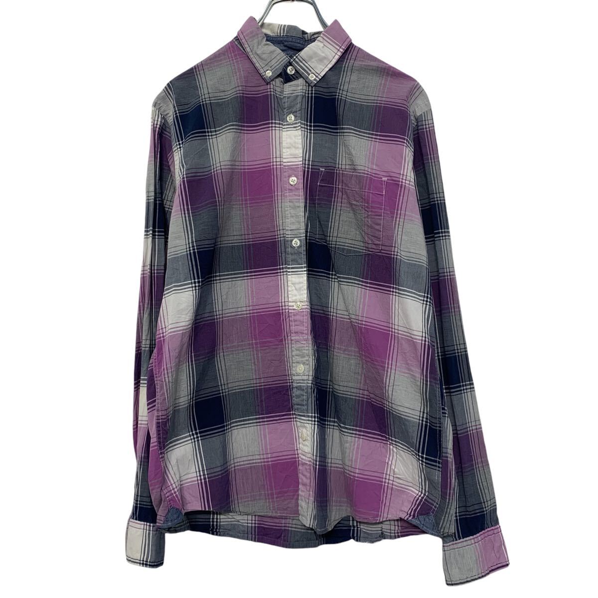 楽天市場】【中古】【古着】 長袖 チェック シャツ M パープル グレー