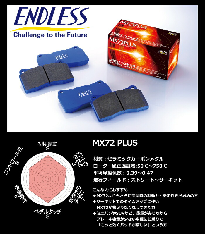 楽天市場】[EP357/EP291] ENDLESS MX72 PLUS セット 車種限定フロント