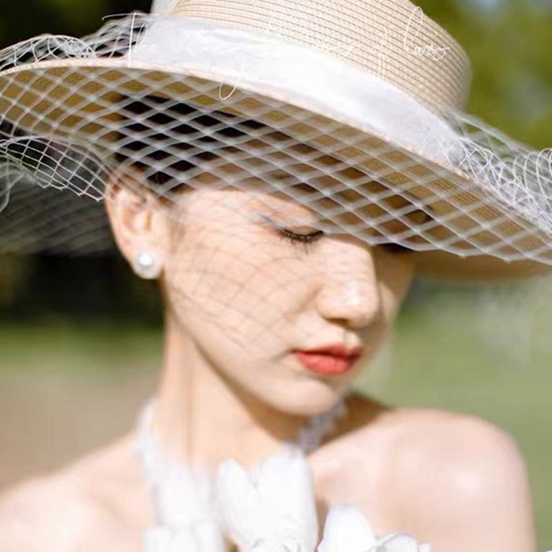 楽天市場】麦わら帽子 チュール付き 白リボン パール レディース