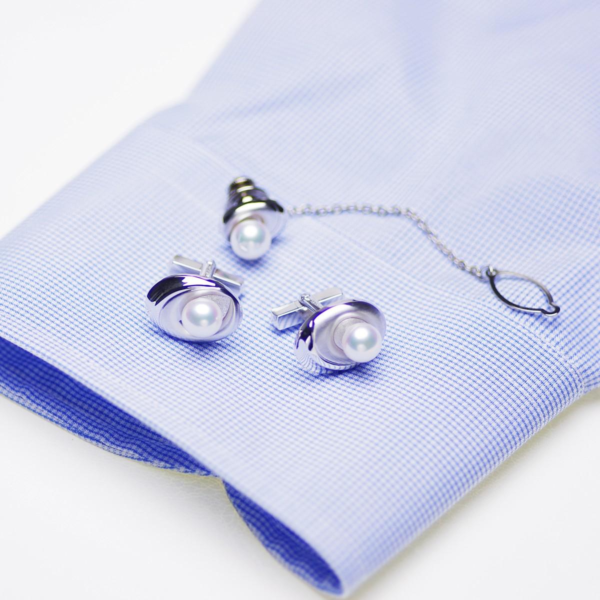 楽天市場】パール カフスセット 高級 淡水真珠 カフス タイタック