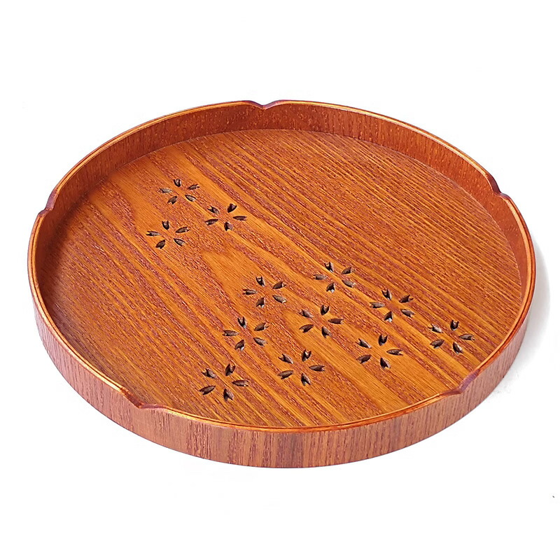 楽天市場】お盆 桜模様 丸盆 上品 木製トレー お盆 トレイ 木製 桜柄