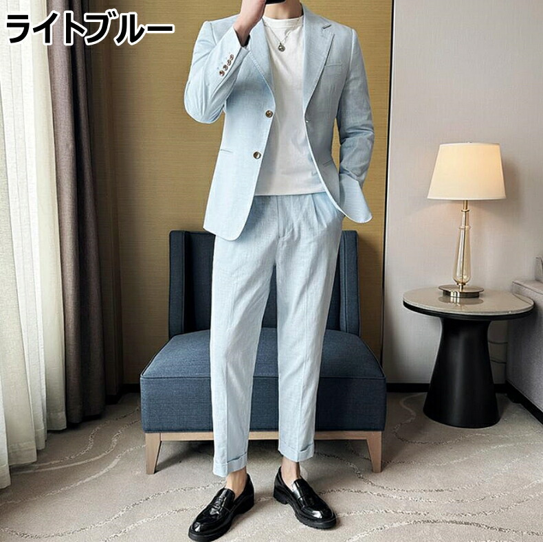 楽天市場】スーツ メンズ 夏 麻 セットアップ スーツ メンズ 2ボタン