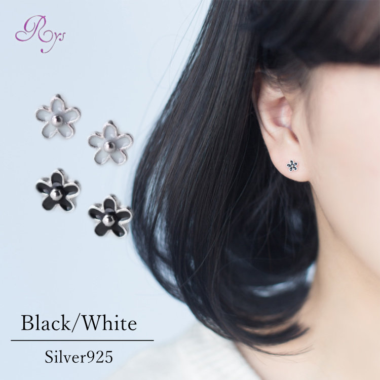 楽天市場】ピアス フラワー 花 ブラック ホワイト シンプル 軟骨 金属