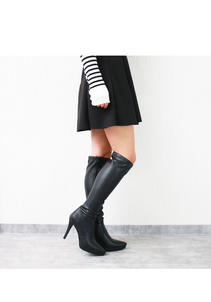 楽天市場】エレガント フォルム ストレッチ ピンヒール ロングブーツ