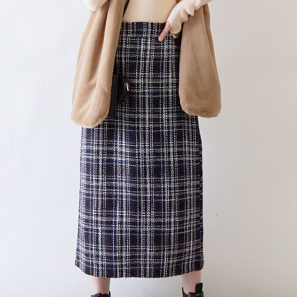 楽天市場】【店内全品SALE】 ツイード 見え チェック 柄 タイト