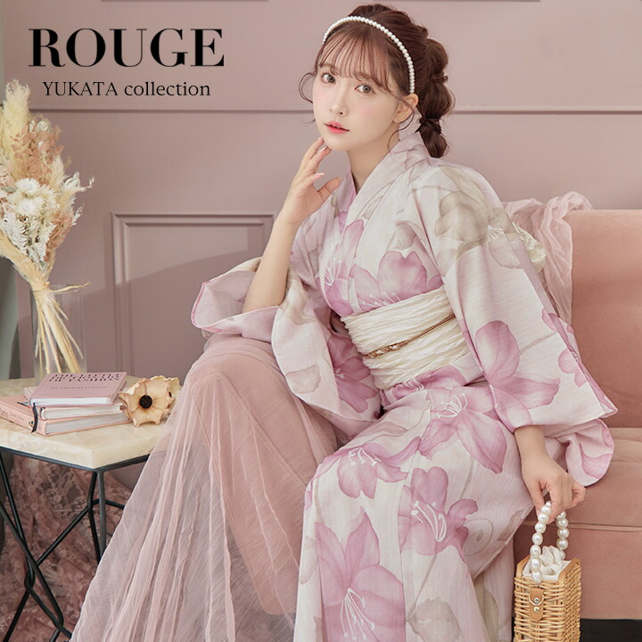 楽天市場】送料無料 【あす楽】【浴衣3点セット】ピンク×百合柄浴衣