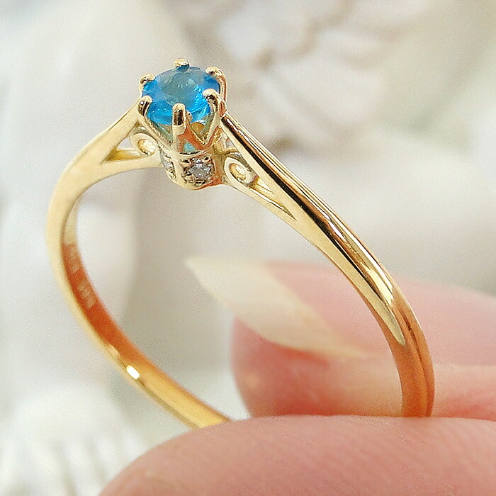 楽天市場】K18 ネオンブルー アパタイト リング お守り ダイヤモンド