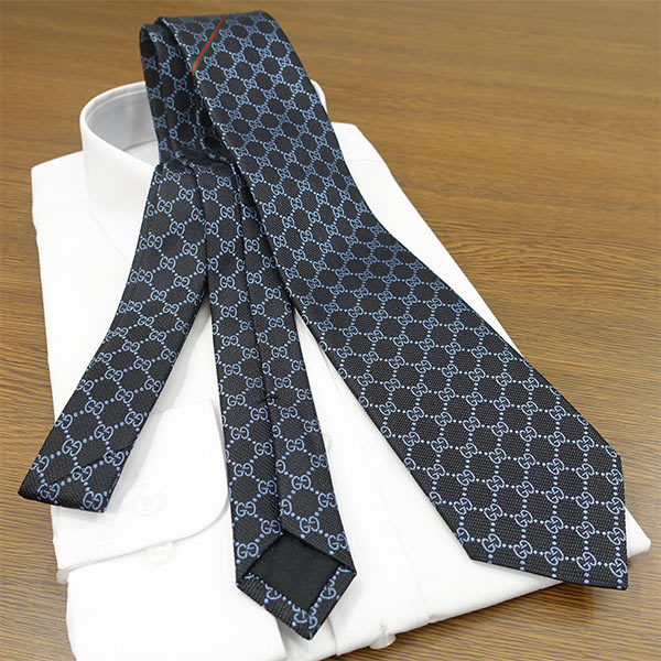 楽天市場】グッチ ネクタイ GUCCI ブラック/ブルーグレー GG柄(8cm