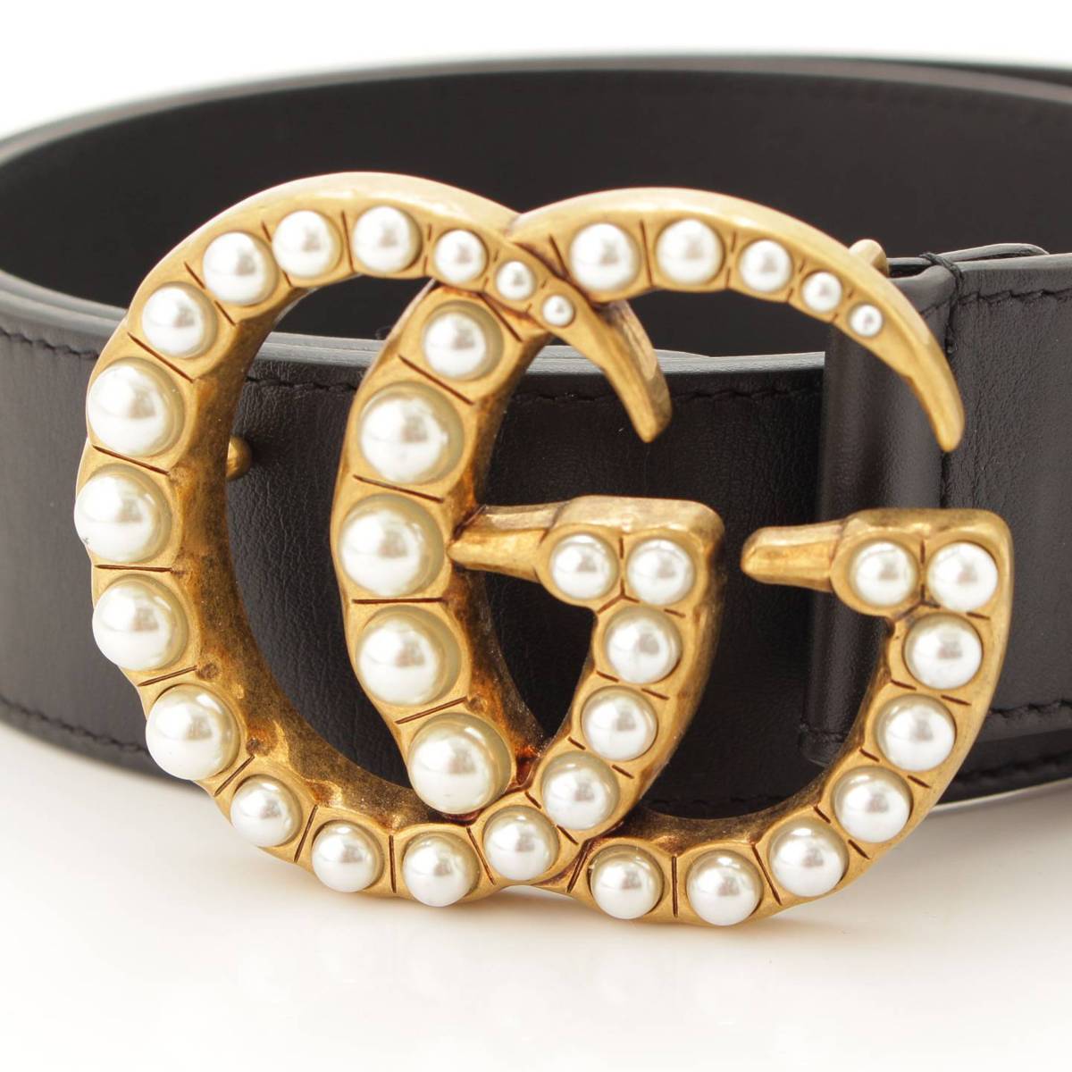 楽天市場】【グッチ】Gucci パール ダブルG バックル レザー ベルト