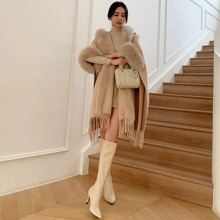 楽天市場】ボリュームファー付きニットケープ 秋冬 レディース