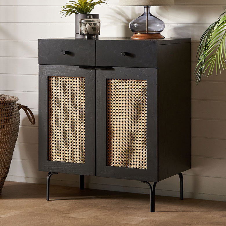 楽天市場】キャビネット おしゃれ 木製 収納棚 扉付き 収納 ラタン 籐