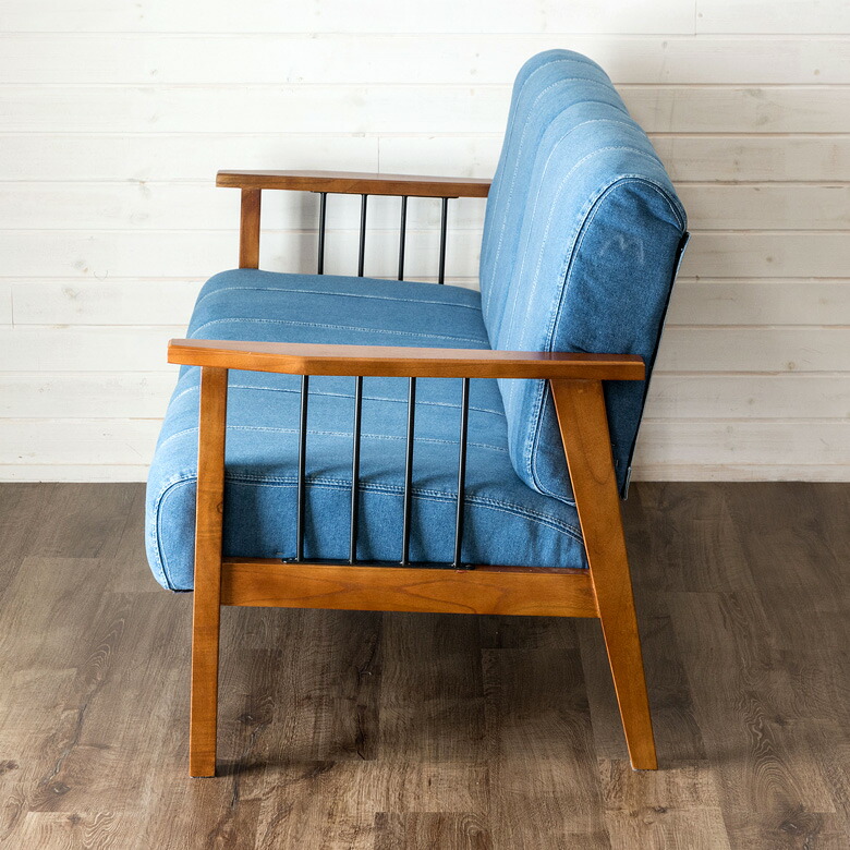 楽天市場】2人掛けソファ デニム生地 木製 アイアン 肘掛け 幅138cm