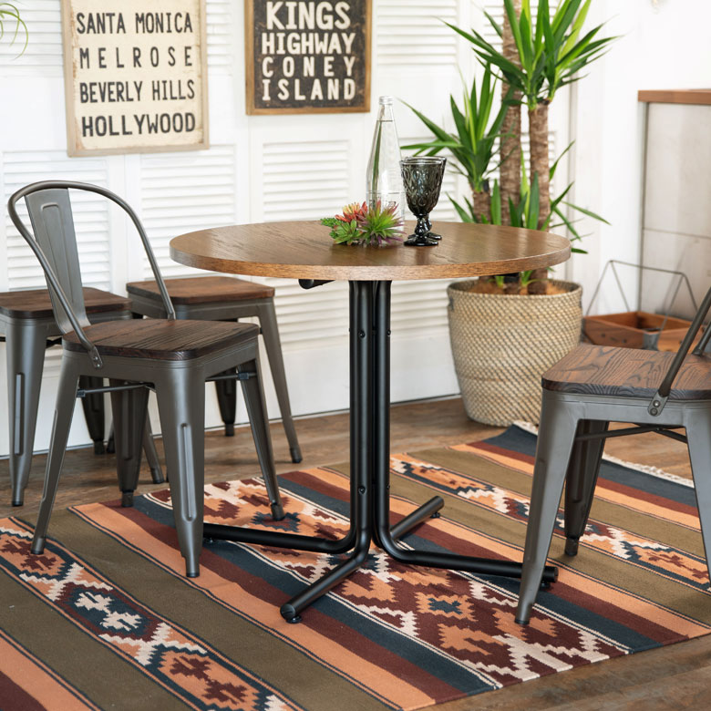 楽天市場】カフェ風テーブル 木製 スチール ブラウン ラウンド 直径