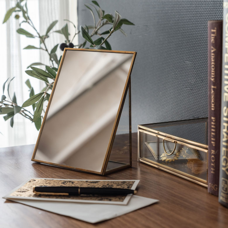 楽天市場】【SALE期間限定10%OFF】 スタンドミラー スクエア型 Brass